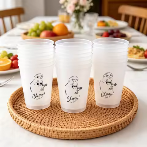 10/50 Custom Wreath Monogram Personalized Frosted Plastic Cups 12oz 16oz, Printed Reusable Matte Dri