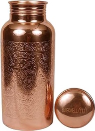 BUYERWELL Pure Copper Embossed Water Bottle 17 Oz Copper Bottle Water with Lid – Ayurvedic Copper Water Bottle – Copper Water Vessel - Small -Leak Proof - Seamless Matt Finish