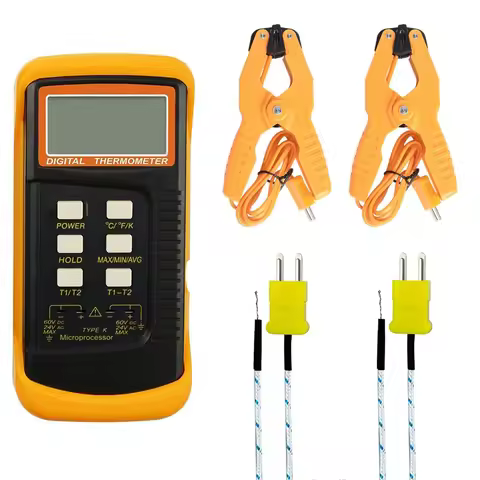 Newest Digital K Type Thermocouple Thermometer(-50-1300°C) Dual Channel, 2 Thermometer Pipe Clamp an