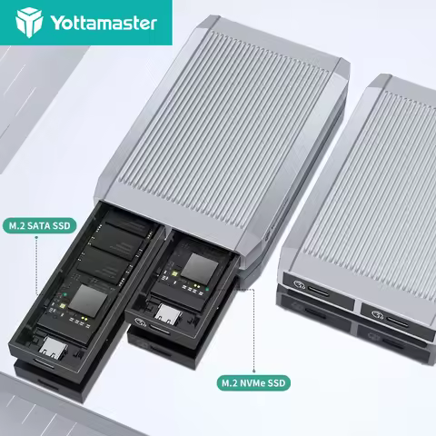 Yottamaster 10Gbps Tool Free Dual Bay M.2 NVMe 2bay SSD Enclosure USB3.2 Type C NVMe PCIE & 6Gbps SA
