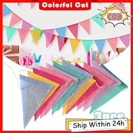 Party Decoration Colorful Flags Imitation Linen Flags Outdoor Pull Flags 6 Colors 12 Pieces Bunting