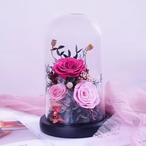 15*35cm Big Glass Dome Vase Home Decoration Black Base Transparent Cover DIY Friend Gift Wedding Liv