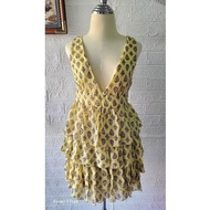 Code 0486 Ruffled Skirt Dress Short Yellow Size M