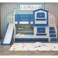 [PRE ORDER] Kids House Design Double Decker Solid Wood Bed Frame Upper Bunk Bed Dormitory Bed Katil Budak