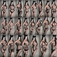 Sex lingerie Tight breast revealing hollow neck hanging backless and chest revealing jumpsuit open c