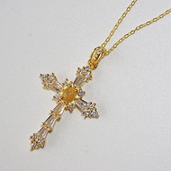 Natural Opal Cross Pendant and Necklace Sterling Silver 925 with Gold plated.
