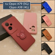Carristo Oppo A58 4G Oppo A79 5G Simple Back Silicone Case with Bear Stand I-Ring Ring Soft TPU Cover Casing Phone Mobile Colorful Cute Housing