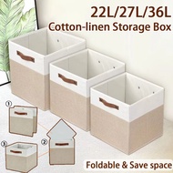 22L/27L/36L Cotton-linen Storage Box Foldable Extra Large Detachable Cloth Storage Cloth Organiser K