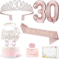 30th Birthday Gift Decorations Set, Including sash, Crown, Candle, Topper and Ballon.