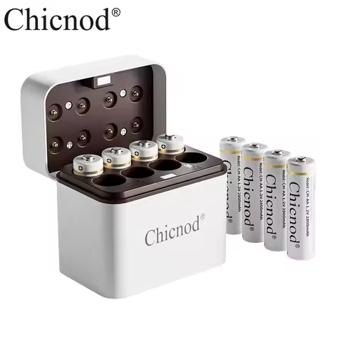 CHICNOD 8 Slots AA Battery Charger 1.2V AA 2800mAh Rechargeable Ni-MH Batteries for Clock Radio Vide