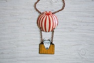 White Dog In Air Balloon, 琺瑯項鍊，狗飾品，狗項鍊，紅色