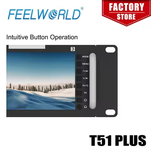 FEELWORLD T51 PLUS Triple 5.5" 2RU Rackmount Monitor Full HD 3G-SDI 4KHDMI AV input and output 1920x