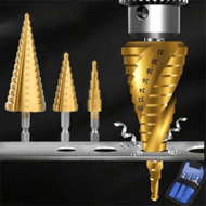 3pcs Drill Bits + 1pc Storage Bag, Titanium Coated HSS Stepped Drill Bit Set, Suitable For Wood And 