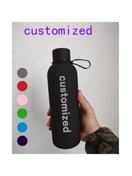 1pc 500ml/17oz Customizable Stainless Steel Sports Water Bottle With Strap, Portable Rubber Paint Pr