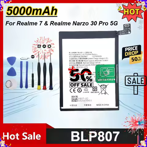 NEW 5000mAh BLP807 Replacement Mobile Phone Battery for OPPO Realme 7 Narzo 30 Pro 5G High-Quality B