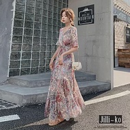 【Jilli~ko】佩斯利花紋V領蛋糕層次桔梗連衣裙 J11687 FREE 粉紅色