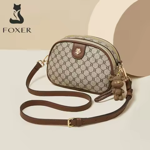 FOXER Women Small Shoulder Bag Fashion Monogram PVC Lady Crossbody Handbag with Adjustable Strap