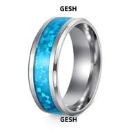 GESH 2PCS Stainless Steel Wedding Ring, Blue Opal Inlay 8mm 6mm 4mm Width Blue Opal Inlay Ring, Eleg