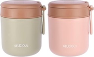 Nivofu Pack of 2 Thermal Containers for Food, 430 ml, Stainless Steel Warming Container with Foldabl
