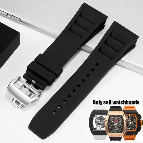 For Richard Mille Rubber Fold Buckle Watchbands RM-11 25mm Convex Interface Soft Multi-Color Breatha