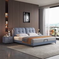 【Free Shipping】New Leather Bed Italian Minimalist Leather Bed Frame King/ Queen Bed with Storage Double Bed Modern Minimalist 1.5 M Storage Bed Marriage Bed