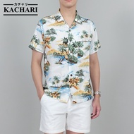 KACHARI “Hawaii Island” (สีขาว) พร้อมส่งฟรี เสื้อฮาวาย เสื้อสงกรานต์ ผ้าเรยอน