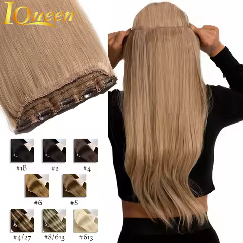 #8 Straight Clip Ins Human Hair Extensions 100% Human Hair 3/4 Full Head One Piece 5 Clips In Hair E