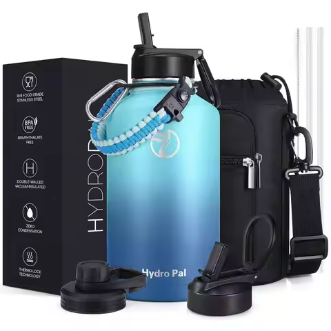 Bruno Cavalli Half Gallon Water Bottle With 2 Lids(Chug Lid And Straw Lid),64oz Insulated Water Bott