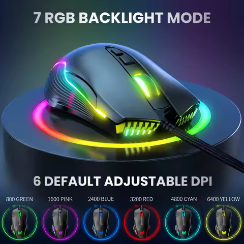 ONIKUMA Programming Buttons Dynamic RGB Ergonomic Design Mice Gaming Mouse Adjustable 6400 DPI 6 7 f