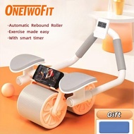 Onetwofit Abdominal Wheel Ab Roller Automatic Rebound New Elbow Support Abdominal  Wheel Training Abdominal with timer