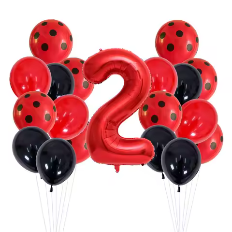 20 Pcs 12 Inch Red Black Dots Ladybug Balloons With 32 Inch Red Number Birthday Party Decorations Ba