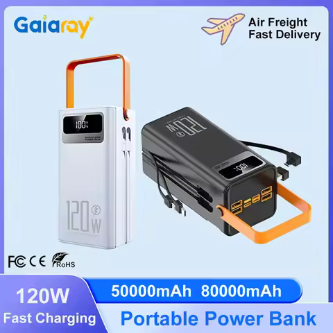 Gaiaray 50000mAh 80000mAh Portable Power Bank 120W Fast Charging Power Station Emergency Power Bank 