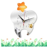 LANSEL Teeth Mirror Wall Clock, Wall Stickers Creative Hanging Clock, Acrylic Personality Modern Home Decor Mirror Clock