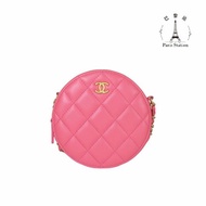 【巴黎站二手名牌專賣店】＊現貨＊CHANEL香奈兒真品＊粉色菱格紋皮革金雙C金球圓餅包