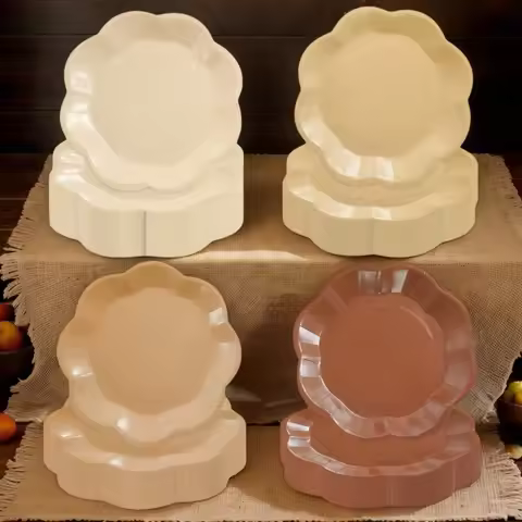 10pcs Solid Color Dinner Plate Four-color Brown Gradient Paper Plates Disposable Material Paper Mate