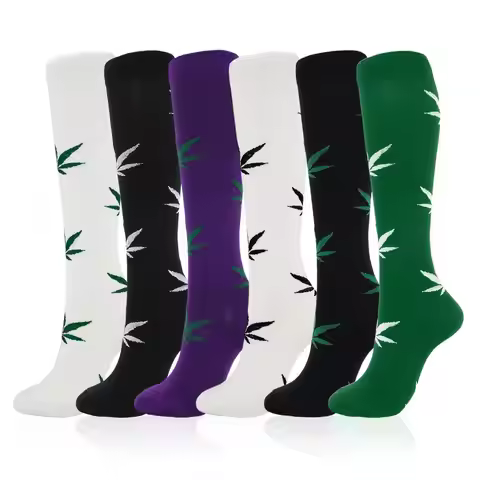 HYSAIXIA Maple Leaf Men Women Compression Socks Hemp Leaf Pattern Pressure Calf Stockings Running Fl
