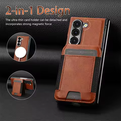 For Samsung Galaxy Z Fold 7 6 5 4 3 Magnetic Leather Hinge Phone Case Screen Protect Film Wallet Car
