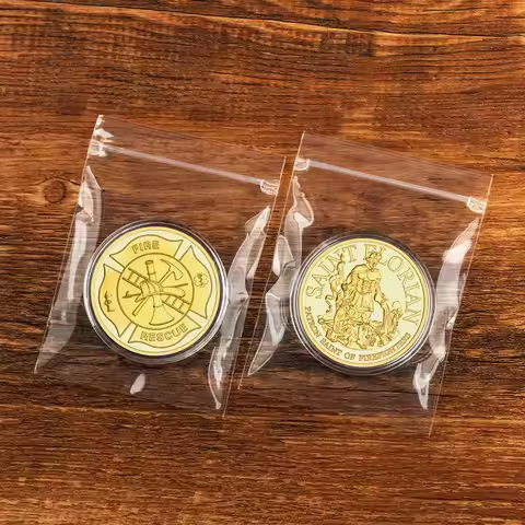 Patron Saint of Firefighters Golden Plated Souvenir Coins Saint Florian Pattern Commemorative Coin C