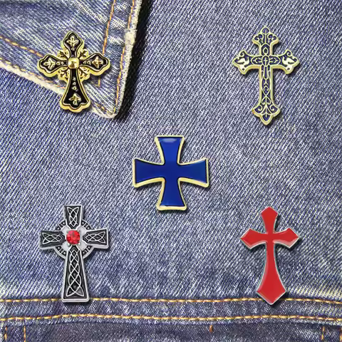 Various Cross Enamel Brooch Pin Creative Lapel Backpack Hat Religion Faith Badge Jewelry for Friends