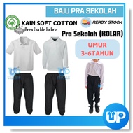 Pra Sekolah Tshirt Putih Pakaian Rasmi Tadika Sukan Tebal Cotton Berkolar Lengan Pendek dan Panjang