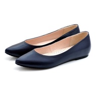 暗藍色 全真皮尖頭內增高楔型鞋