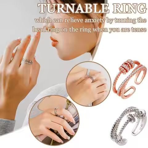 Anti Anxiety Ring Rotatable Ring for Women Men Anxiety Worry Finger Stress Relief Rings with Beads A
