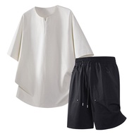 Men T-Shirt & Shorts Ice Silk Fiber 2-Piece Set 6XL 7XL 8XL Plus Size Quick Dry Breathable Elastic L