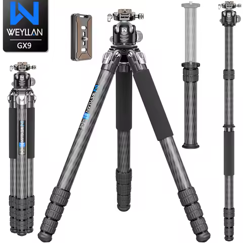 WEYLLAN GX9 Heavy Duty Carbon Fiber Tripod Professional Compact Camera Tripod Monopod for DSLR Camer