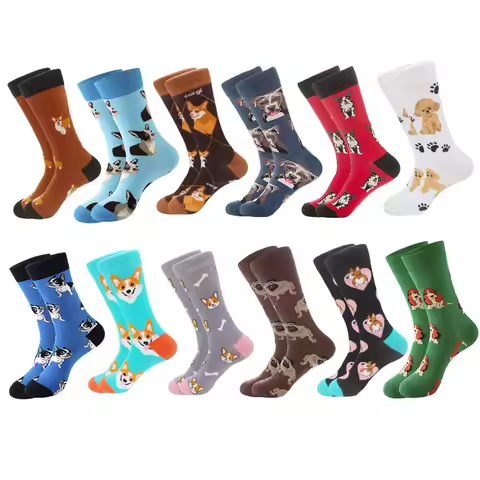 42 Style NEW Funny Women Crew Socks Corgi Border Collie Scottie Beagle Boxer Pug Bulldog Sheltie Gol