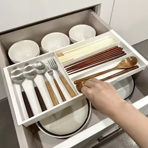 Silverware Drawer Organizer Expandable Cutlery Organizer Utensil Tray for Kitchen Adjustable Flatwar