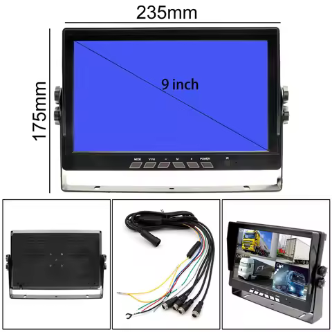 Uvusee 9"TFT LCD Monitor 800X480 HD 4CH Quad Split Screen 4pin Avaition Video input For Car truck Ve