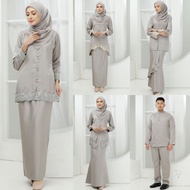 (XS - 5XL) SILVER GREY KURUNG MODERN PAYUNG LACE KEBAYA MINI LACE BAJU MELAYU PLUS SIZE NIKAH TUNANG DINNER RAYA