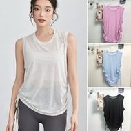 Women’s Quick‑Dry Running Tops with Side Drawstring, Loose Gauze Yoga Shirts, Breathable Gym Wear