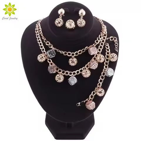 Hot Fashion Jewelry Sets Women Trendy Luxury Statement Jewelry Set Ball Square Gold Color Elegant Du